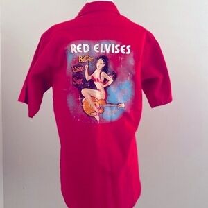 Retro pinup “Red Elvises” button down shirt